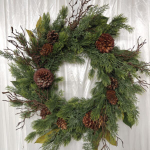 24“ christmas woodland wreath with led warm light