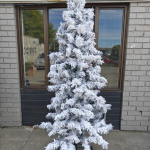7′ snow drooping slim pine tree with 300 warm lights