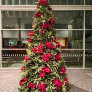 12‘ metal frame green christmas tree with poinsettia & fern decorations